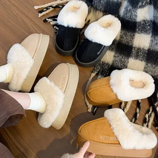 【Alberta】厚底拖鞋 秋冬保暖毛毛拖 包頭平底半拖鞋 雪地靴 雪鞋 3色