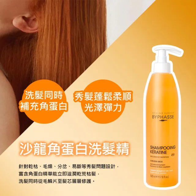 【BYPHASSE 蓓昂斯】沙龍角蛋白洗髮精520ml*2入組(洗髮同時補充角蛋白)