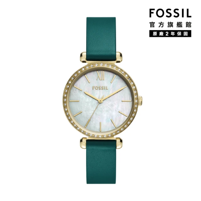 FOSSIL 官方旗艦館 Tillie 鑲鑽優雅女錶 綠色真皮錶帶指針手錶 36MM BQ3991