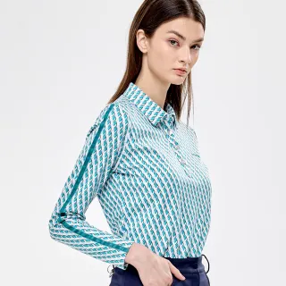 【PING】女款球桿菱格高爾夫薄長袖POLO衫-綠(活麗紗/GOLF/高爾夫球衫/RA24203-45)