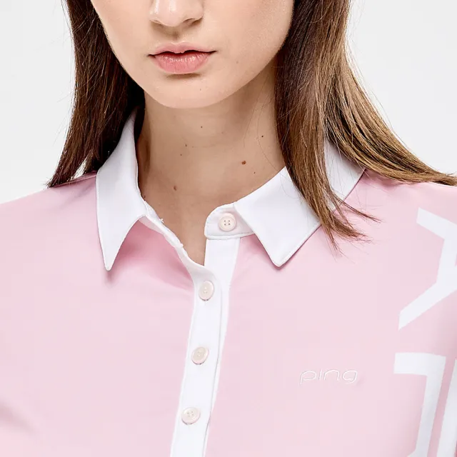 【PING】女款ARIZONA吸濕排汗高爾夫薄長袖POLO衫-粉色(GOLF/高爾夫球衫/RA24202-15)