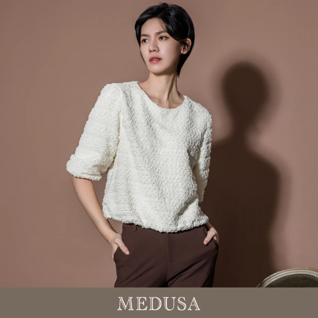 MEDUSA 曼度莎 現貨-紋理泡泡公主袖上衣（M-XL）｜女長袖上衣 上班穿搭(501-10001)