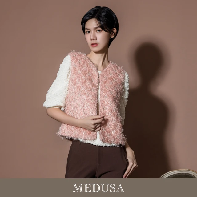 MEDUSA 曼度莎 現貨-粉色毛毛釘珠背心外套（M-XL）｜女背心外套 小禮服外套 毛背心(501-21008)