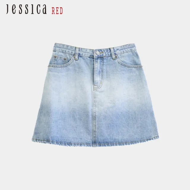 【Jessica Red】青春時尚刷色牛仔短裙（淺藍）R44102