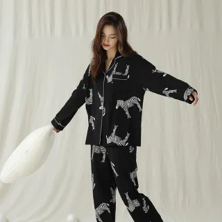 【巴黎精品】現貨+預購 男女居家睡衣套裝長袖休閒服秋冬睡袍睡褲(純棉斑馬印花情侶男女休閒服2款w1ad59)
