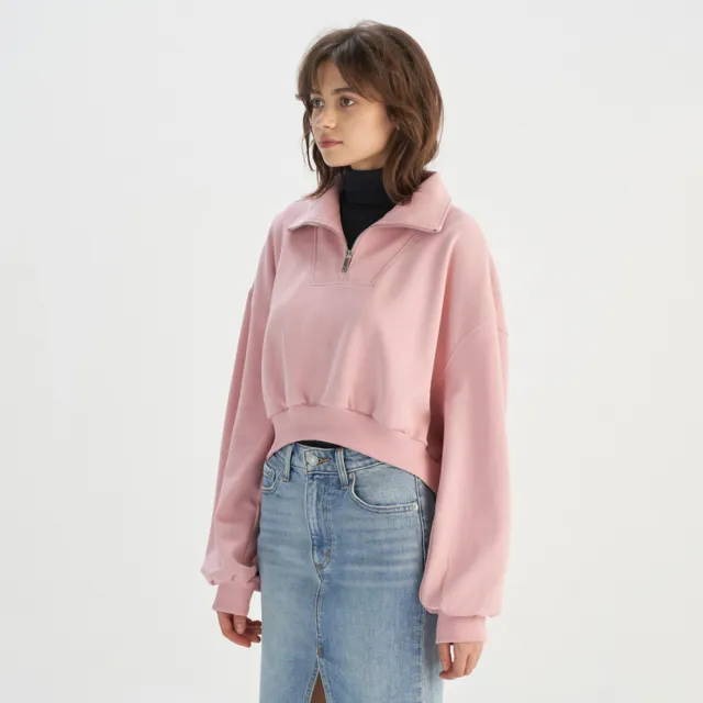 【LEVIS】女款 短版長T 長袖上衣 1/4 拉鍊 熱賣單品 0015T-0001