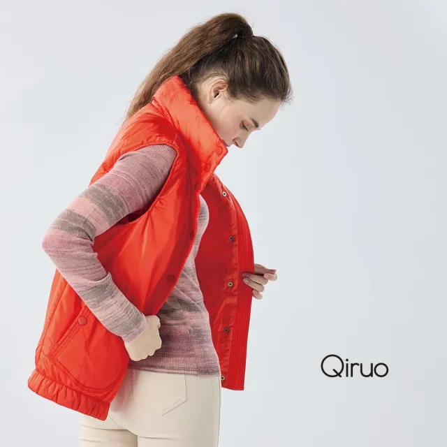 【Qiruo 奇若名品】保暖羽絨背心8012D 橘色-立領扣子式