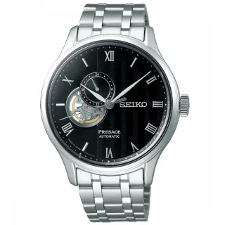 【SEIKO 精工】PRESAGE 24小時顯示開芯機械錶-銀x黑 禮物 雙11(4R39-00W0D/SSA377J1)