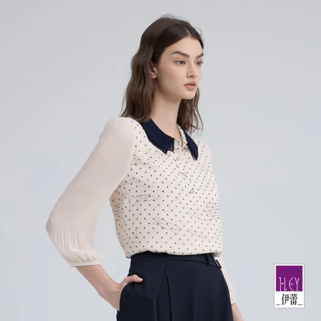 ILEY 伊蕾 蕾絲壓摺拼接長版襯衫(白;M-XL;1243