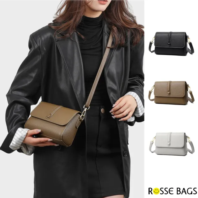 【Rosse Bags】典雅質感皮面小方包 肩背包 斜背包(淺灰色 / 卡其色 / 黑色)