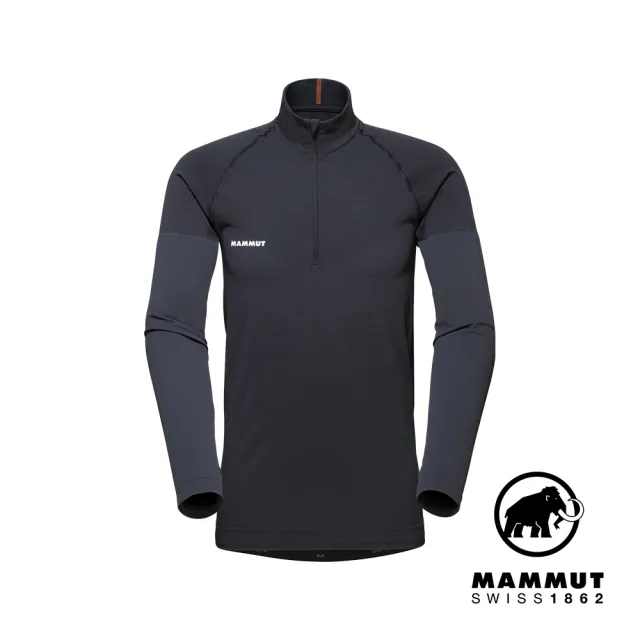 【Mammut 長毛象】Trift Half Zip Longsleeve 羊毛混紡立領半拉鍊長袖排汗衣 黑色 男款 #1016-01050