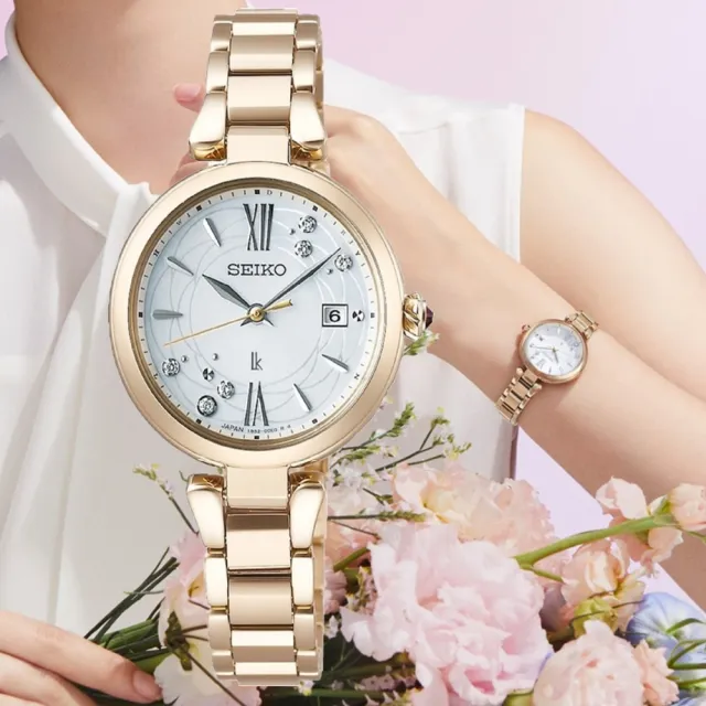 【SEIKO 精工】LUKIA 日本花店 edenworks聯名 洋桔梗花白蝶貝女錶27.9mm(SSQW084J/1B32-0BK0G)