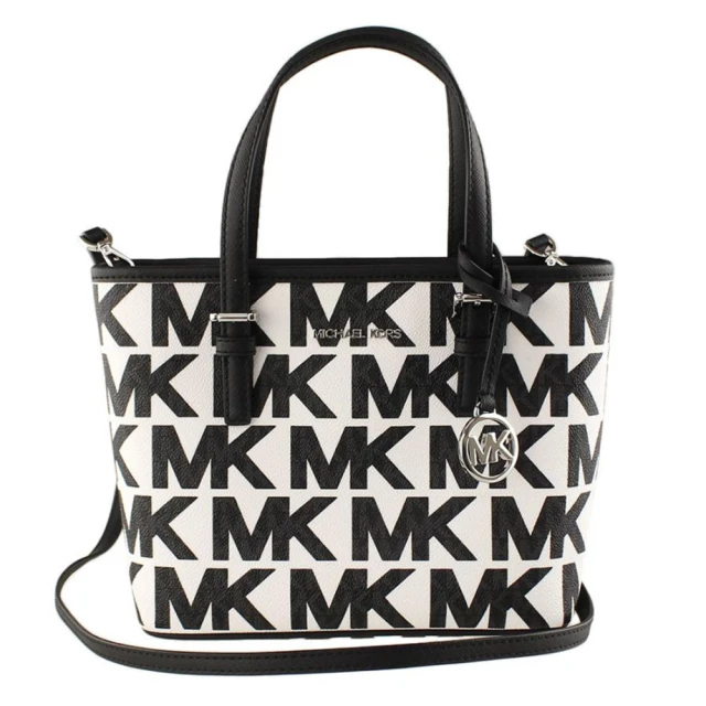 Michael Kors 雙色滿版LOGO皮革托特兩用包