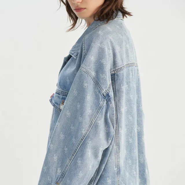 【LEVIS】女款 寬鬆 TYPE III 牛仔外套 丹寧外套 滿版LOGO 熱賣單品 001C4-0001