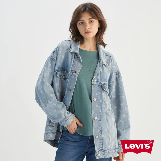 【LEVIS】女款 寬鬆 TYPE III 牛仔外套 丹寧外套 滿版LOGO 熱賣單品 001C4-0001