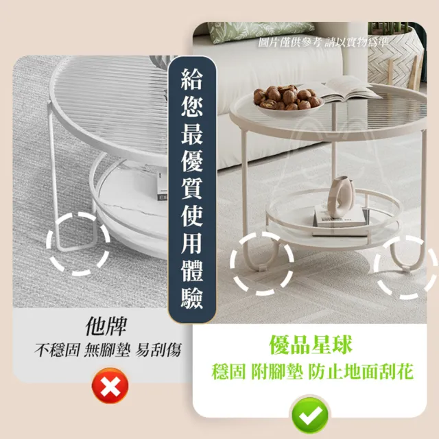 【優品星球】奶油風玻璃咖啡桌茶几 80圓(大茶几 邊桌 置物架 邊櫃 桌子 衣帽架 鞋櫃)