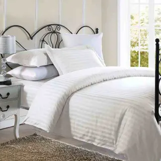 【Beauty Style】台灣製 白色緹花直條紋單人薄被套-150X210cm(五星飯店專用/旅行趣)