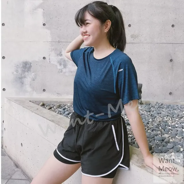 【Want-Meow】100公斤可穿/防曝光拉鍊口袋彈性真理短褲/真理褲/運動褲女運動褲(大碼/大尺碼/加大碼)