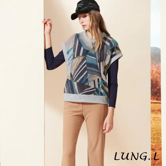【LUNG.L 林佳樺】LQ68D藍灰色印花女裝針織背心(秋冬新品)
