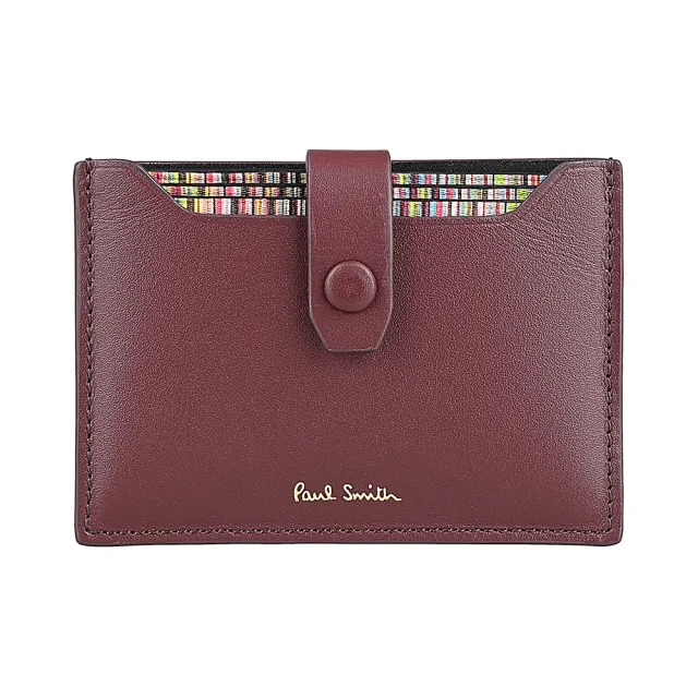 【Paul Smith】PAUL SMITH經典燙金字LOGO小牛皮2卡按釦抽拉式卡夾(酒紅)