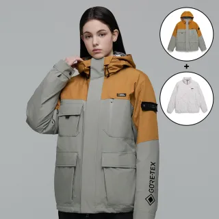 【National Geographic 國家地理】男女同款GORE-TEX三層羽絨防水外套 - 黃色(2件組/匈牙利鵝絨/防水)