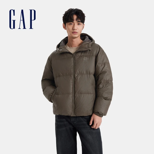 GAP 男裝 Logo印花連帽羽絨外套-棕色(680494)