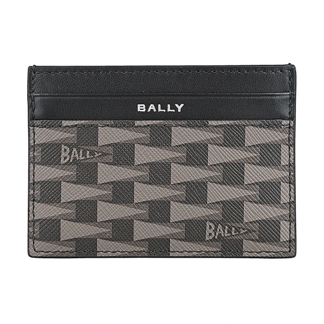 BALLY BALLY Pennant精緻燙銀LOGO牛皮三角旗圖案4卡開口式名片卡夾(男款/黑x多色)