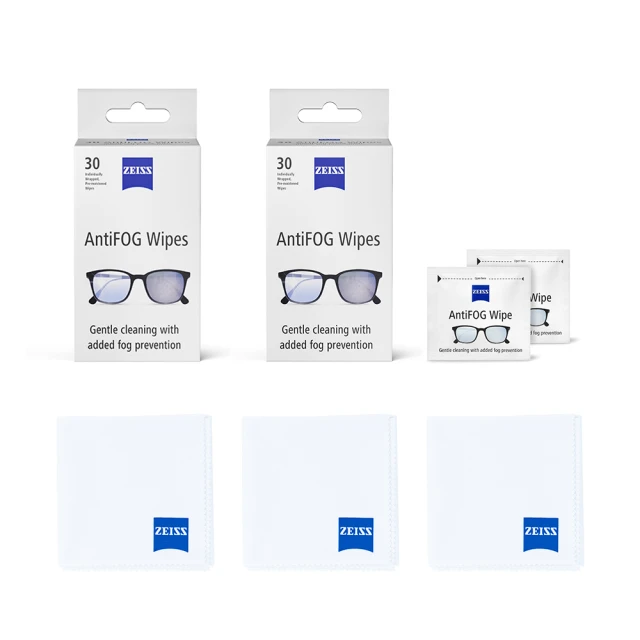 ZEISS 蔡司 防霧與超細纖維布組(防霧拭鏡紙30片x2+超細纖維布x3)