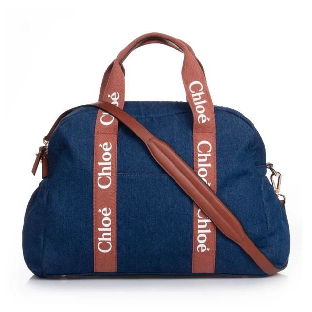 Chloe’ 蔻依 CHC24AB20376Z10 經典CHANGING BAG棉帆布牛皮飾邊手提斜肩媽媽包(深藍色)