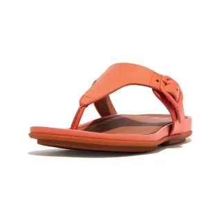 【FitFlop】GRACIE RUBBER-BUCKLE LEATHER TOE-POST SANDALS扣環造型皮革夾腳涼鞋-女(珊瑚色)