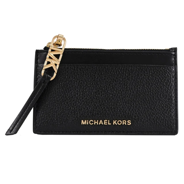 Michael Kors 簡約金屬LOGO皮革信用卡證件名片零錢包(黑金)