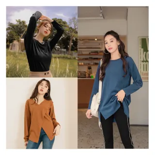 【OB 嚴選】多色開衩長袖上衣(磨毛/長版修身/坑條拼接/大尺碼/小尺碼)