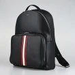 【BALLY】BALLY Mythos銀字燙印紅白條紋塗層皮革後背包(黑)