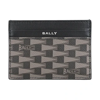 【BALLY】BALLY Pennant精緻燙銀LOGO牛皮三角旗圖案4卡開口式名片卡夾(男款/黑x多色)