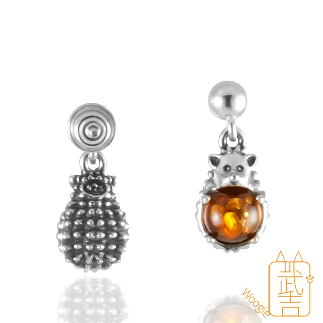 【Woogie武吉珠寶】琥珀蜜蠟設計師手作花珀耳環(花珀刺蝟)