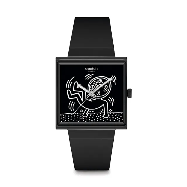 【SWATCH】Gent 方形系列手錶 Keith Haring 聯名 BREAK LOOSE 方形錶 女錶 手錶 瑞士錶 錶(33mm)