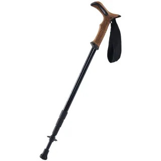 【Jack wolfskin 飛狼】T把碳纖維避震四節登山杖(黑)