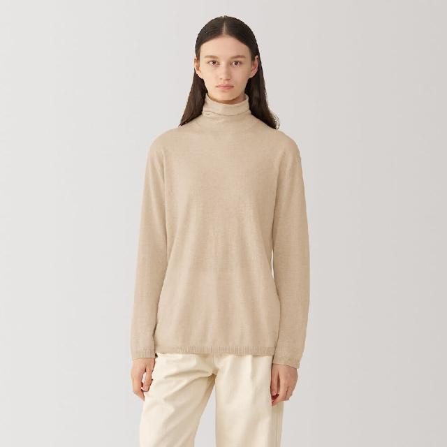 【MUJI 無印良品】女自然原色喀什米爾高領針織衫(共2色)