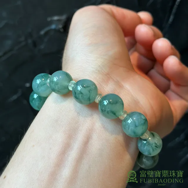 【Fubibaoding jeweler 富璧寶鼎珠寶】冰種翡翠飄藍花手珠(天然A貨 冰種翡翠 手串 送禮 手圍16.5cm)