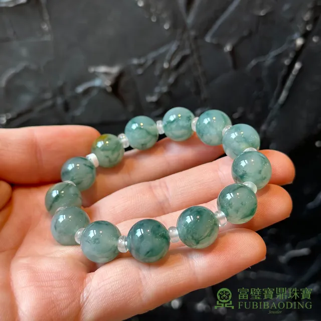 【Fubibaoding jeweler 富璧寶鼎珠寶】冰種翡翠飄藍花手珠(天然A貨 冰種翡翠 手串 送禮 手圍16.5cm)