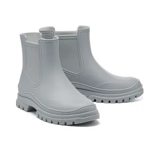 【BYHUE】簡約率性純色軟芯厚底短雨靴(灰)