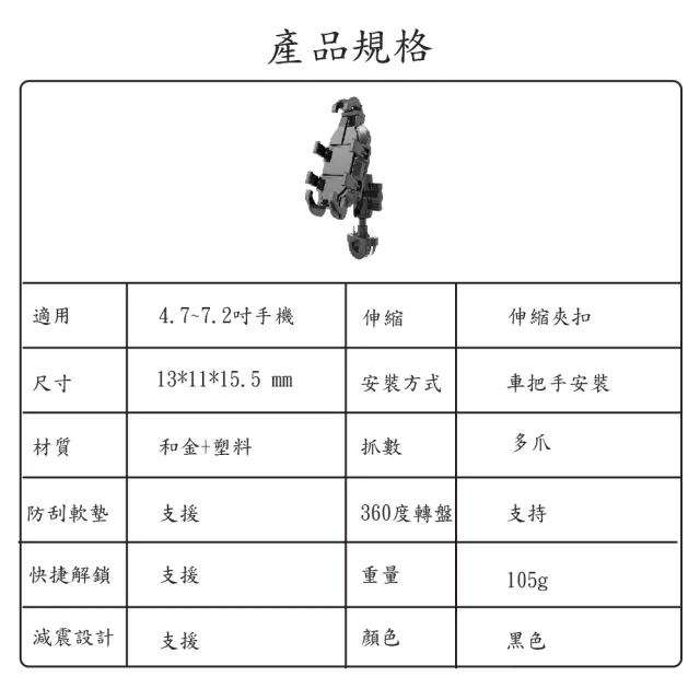 【JINPEI 錦沛】減震系列 多抓章魚型 專業摩托車 機車 自行車手機架-車把型(JH-02B-H)