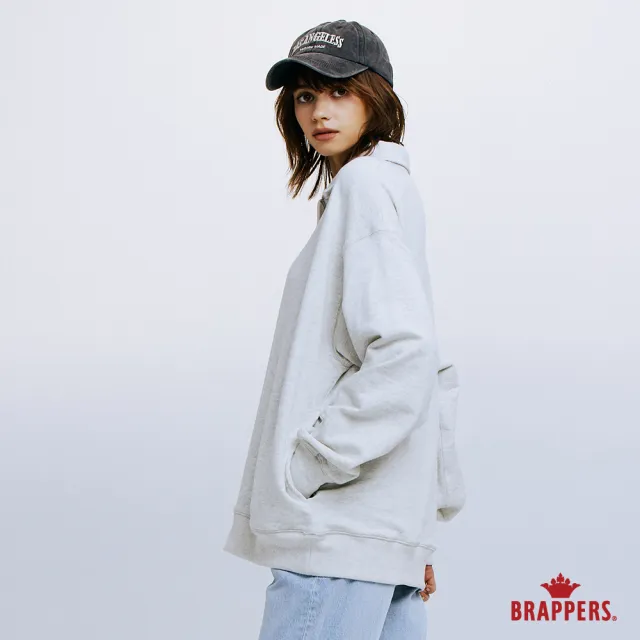 【BRAPPERS】女款 半拉鍊翻領長袖T(花灰)