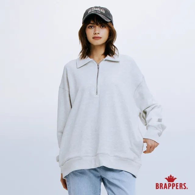 【BRAPPERS】女款 半拉鍊翻領長袖T(花灰)
