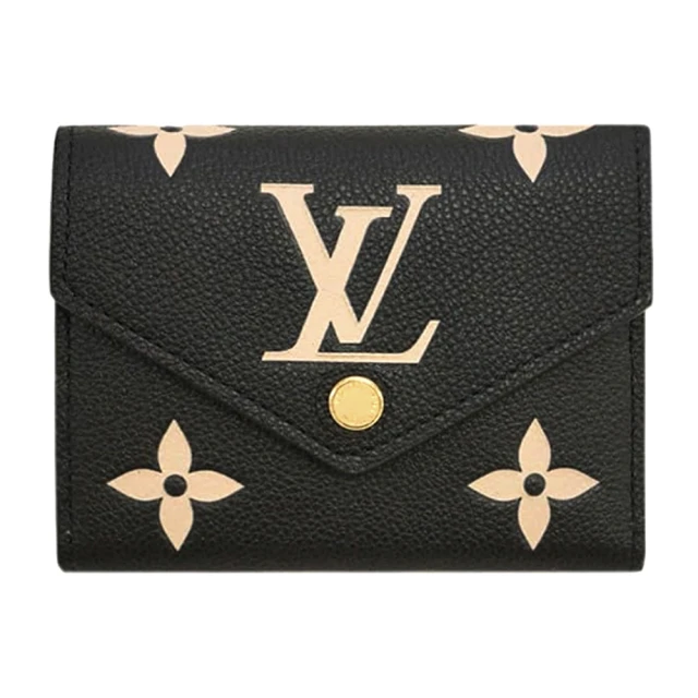 Louis Vuitton 路易威登 M80968 經典Victorine系列雙色Monogram壓花開釦式三折錢包短夾(黑色)