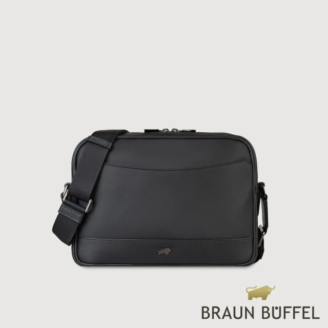 BRAUN BUFFEL 德國小金牛 台灣總代理 湯姆 橫式斜背包-黑色(BF542-TW62-BK)