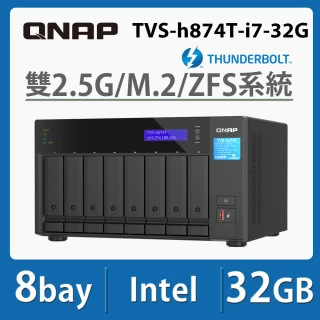 QNAP 威聯通 搭WD 8TB x4 ★ TVS-h874T-i7-32G 8Bay Thunderbolt NAS 網路儲存伺服器