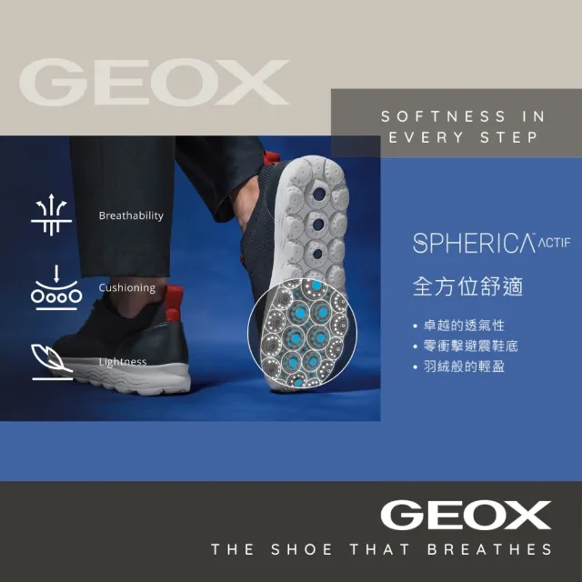 【GEOX】男鞋 運動鞋 黑/白 SPHERICA™ 零衝擊避震休閒鞋