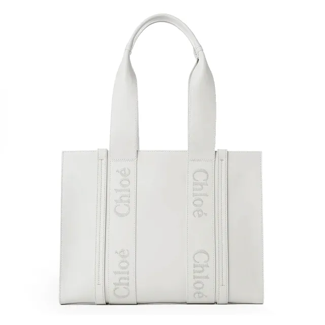 【Chloe’ 蔻依】CHC22WS383I60101 經典WOODY系列牛皮手提斜背中號托特包(福利品-白色)（其他規格）
