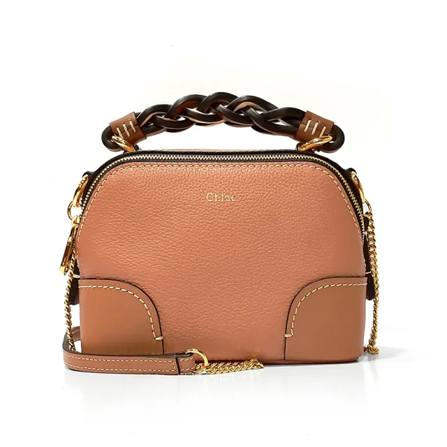 【Chloe’ 蔻依】CHC21SS362D9526B 經典Mini Daria手工編織提把金屬鍊帶手提/肩背兩用包(暖棕色)
